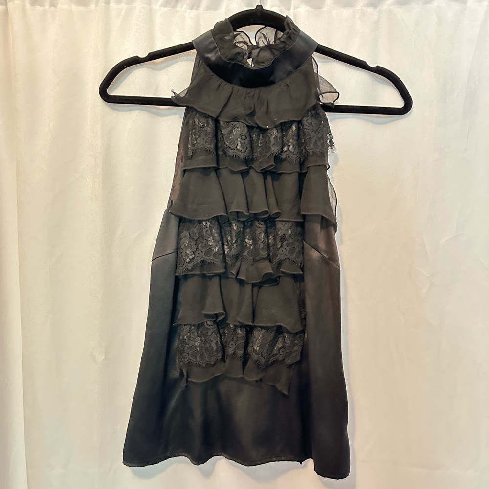 Black Sleeveless Ruffled Blouse